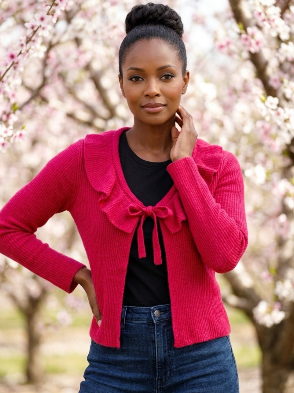 Sarah Spencer Luxury Wool Angora Cranberry Red Ruffled Cardigan Sweater-L